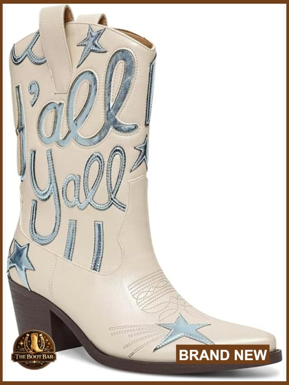 Women's Cowboy Boots Mid Calf Chunky Heel Pointed Toe Embroidery Western Fashion